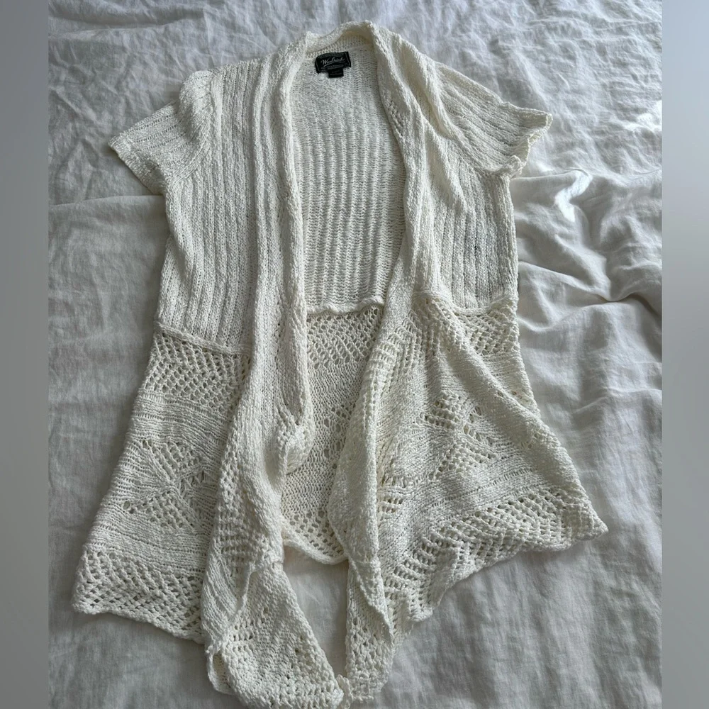 Woolrich Open Knit Long Cardigan XL Seasalt Cotton Duster Coastal Layer Spring - Picture 2 of 8